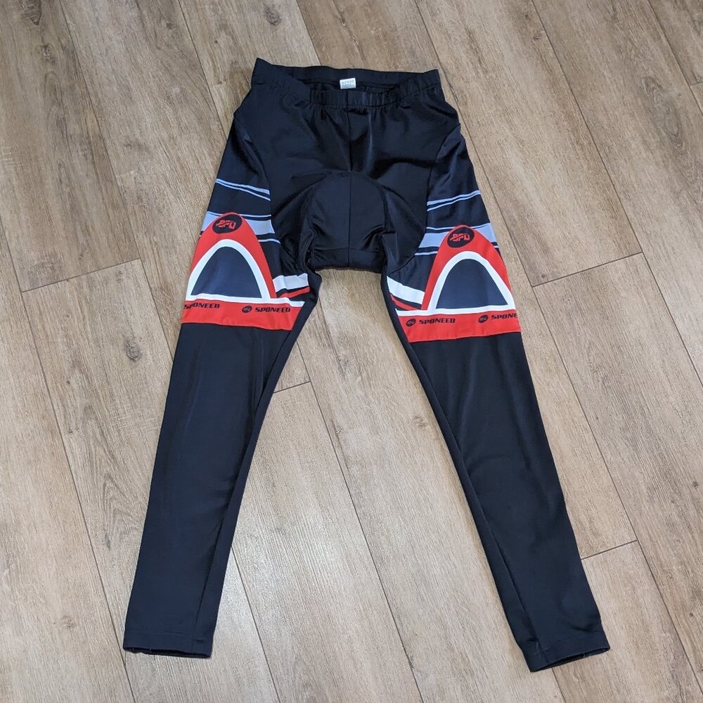 Sponeed Men's Sz L Large Compression Cycling Padded Bottom Pants Black Red
